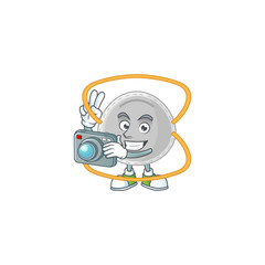 N95 mask photographer mascot design concept using an expensive camera