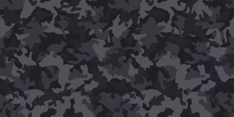 Foto op Canvas Black camouflage pattern , seamless vector background. Classic clothing style masking dark camo, repeat print. Monochrome texture © Юрий Парменов