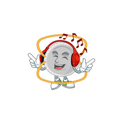 Cartoon mascot design N95 mask enjoying music with headset
