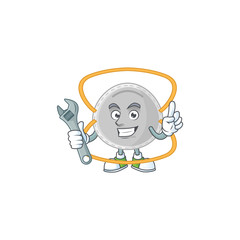 A mechanic N95 mask mascot character fix a broken machine