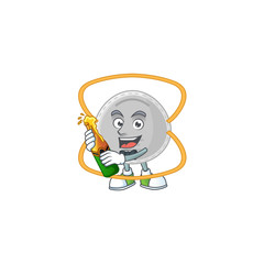 Mascot cartoon design of N95 mask making toast with a bottle of beer