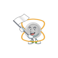 Cute cartoon character of N95 mask holding white flag