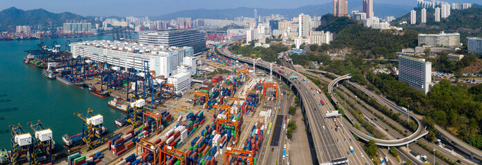 Top view of Hong Kong cargo terminal port