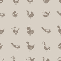 Seamless pattern with birds. Drawn funny birds. Vector illustration.