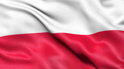 3D illustration of the flag of Poland waving in the wind.