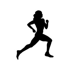 Fototapeta na wymiar Running girl black silhouette isolated on white background