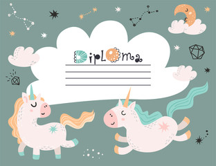 Diploma template with Unicorns