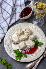 Traditional Swedish meatballs with cream sauce.