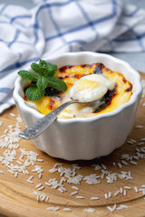 Baked rice pudding.Turkish dessert.