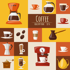 Vector set with coffee food and drink elements