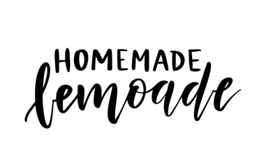 Lemonade homemade lettering in black ink calligraphy style. Homemade lemonade logo
