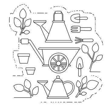Gardening items collection outline icons set flat vector illustration on white background