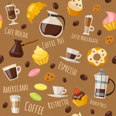 Wallpaper murals Coffee Vector seamless pattern with coffee food and drink elements