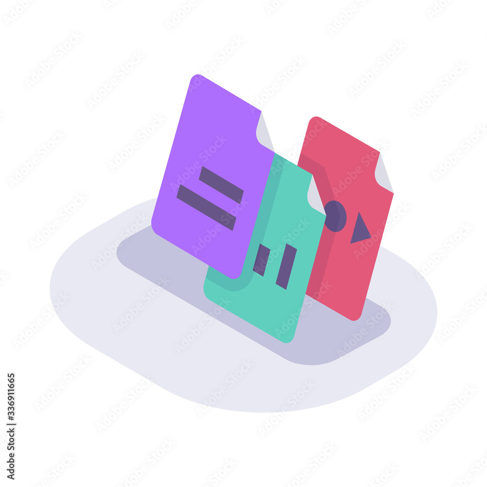 Poster various file document isometric icon with modern flat style color