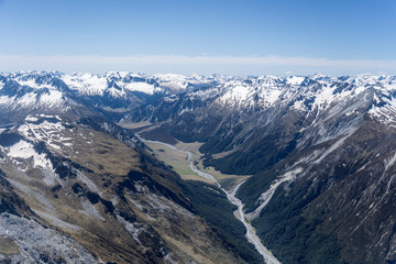 High Burn valley and Mt. Ernest, from east, New Zealand