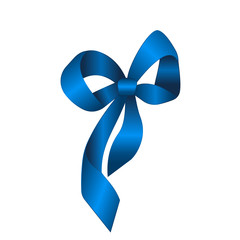 Vector Shiny Blue Satin Gift Bow Close up Isolated on White Background