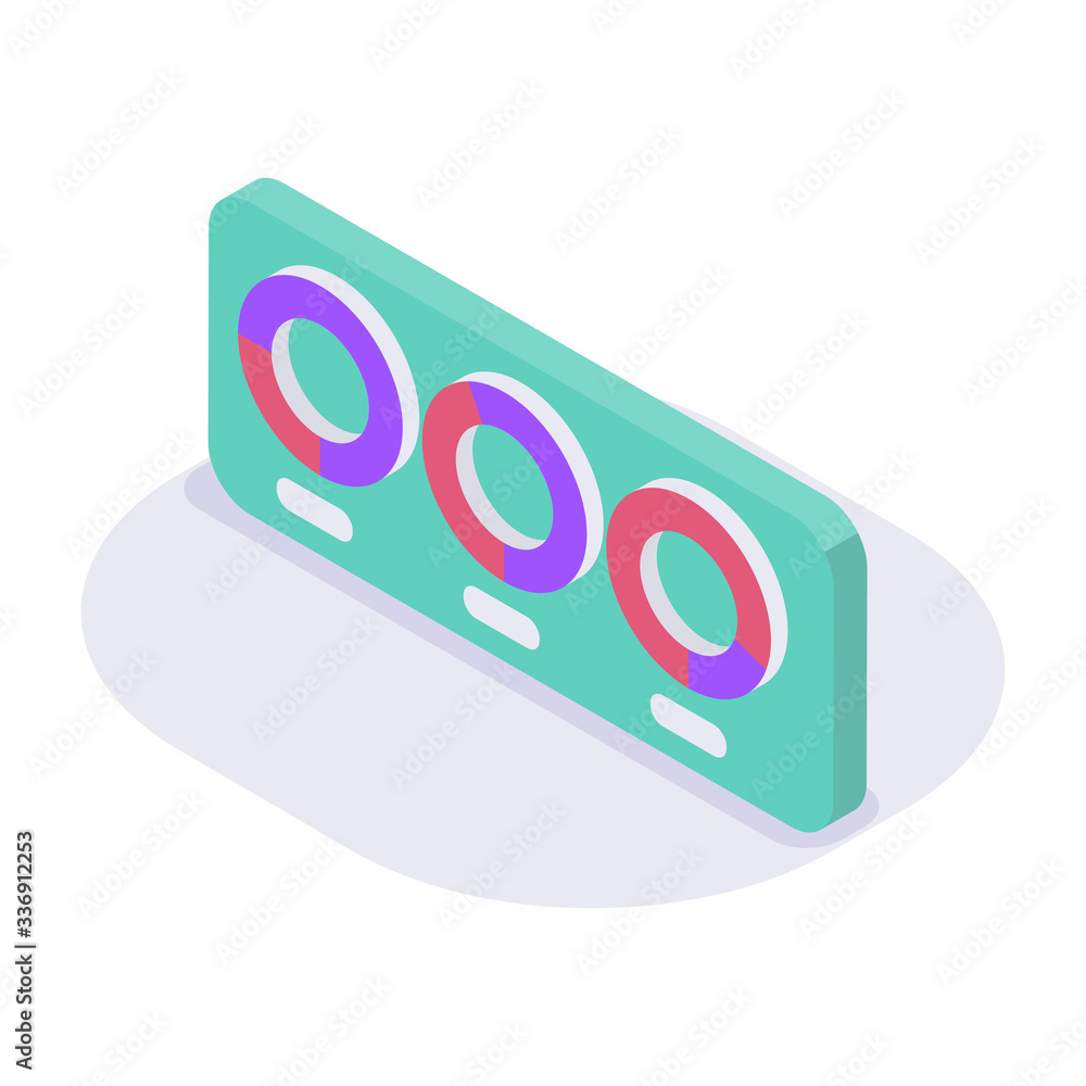 Poster circle graph chart isometric icon with modern flat style color
