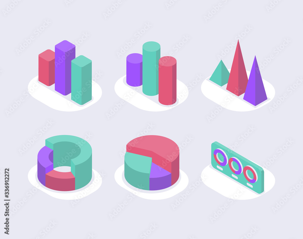 Aufkleber modern business graph and chart set collection isometric icon with modern flat style color