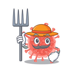 Cartoon character design of oncovirus as a Farmer with hat and pitchfork