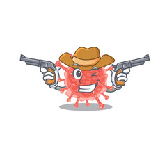 Cute handsome cowboy of oncovirus cartoon character with guns