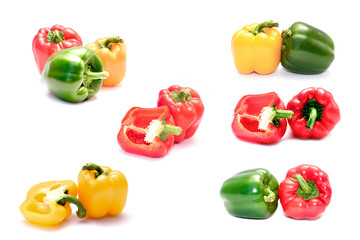 Set of bell peppers Red, Yellow and Green isolated on white background.