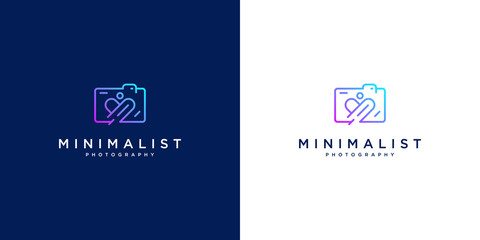 Fototapeta premium minimalist logo design love photography. line style design, camera, lens and focus.