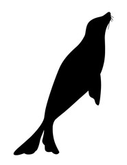Black silhouette cute seal cartoon animal design flat vector illustration isolated on white background