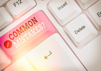 Writing note showing Common Mistakes question. Business concept for repeat act or judgement...