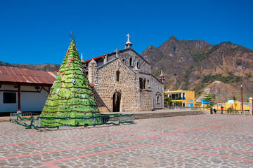 Catholic church in Guatemala village Christmas tree 
