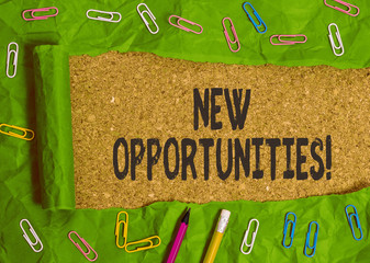 Conceptual hand writing showing New Opportunities. Concept meaning exchange views condition...