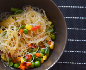 vegetarian dish rice noodles with vegetables