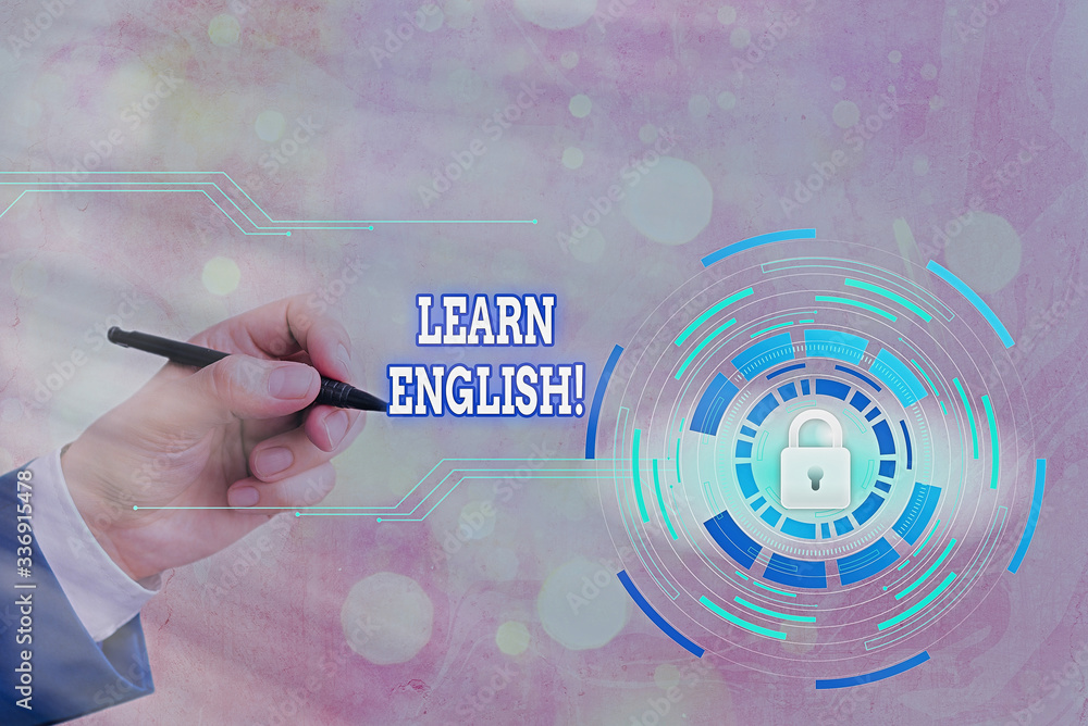 Poster writing note showing learn english. business concept for gain acquire knowledge in new language by s