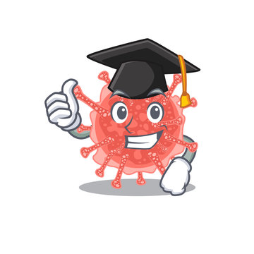 Happy face of oncovirus in black graduation hat for the ceremony