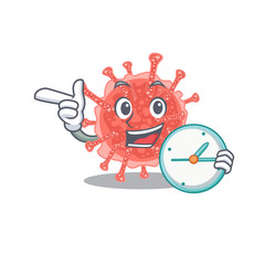 Oncovirus mascot design concept smiling with clock