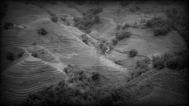 Sapa, Vietnam, video vecchio stile. Effetto retr&ograve; in bianco e nero