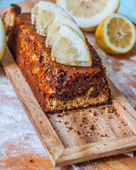 piece of cake and lemon  dessert