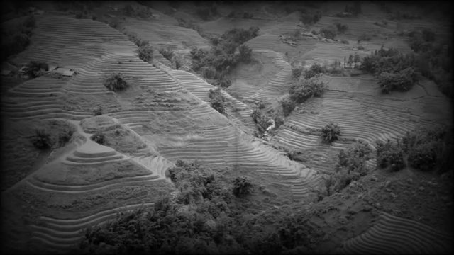 Sapa, Vietnam, video vecchio stile. Effetto retr&ograve; in bianco e nero