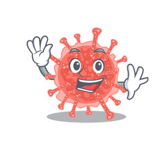 A charismatic oncovirus mascot design style smiling and waving hand