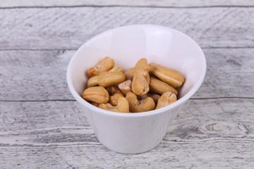 Cashew nuts heap in the bowl