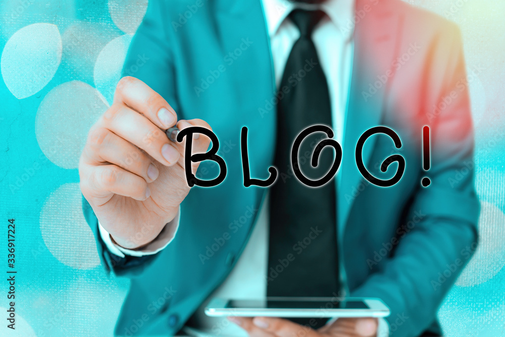Aufkleber word writing text blog. business photo showcasing regularly updated website web page run by individu