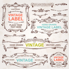 Vintage Art Nouveau vector set: hand drawn design elements and frames