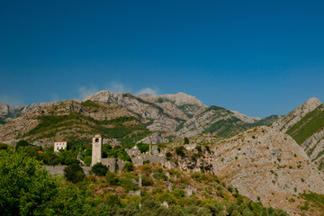 panorama with the fortress in the rocky mountains