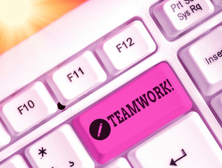 Text sign showing Teamwork. Business photo showcasing combined action of group especially when...