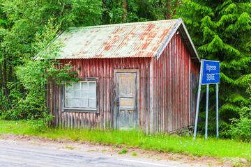 Old red building at cross border between Sweden and Norway.