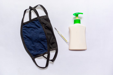 Black and blue color cotton mask for protection against flu and virus.