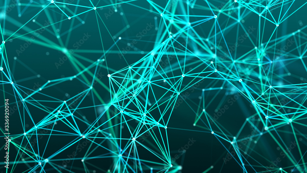 Poster digital plexus of glowing lines and dots. abstract background. 3d rendering. network or connection. 