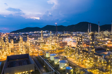 oil and gas refinery industry area at night