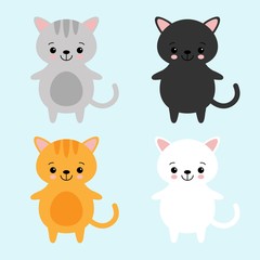 Cute Cat Set, flat icons. Vector Illustration Cartoon