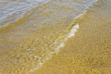 Sandy bottom of a river shot on a sunny spring day. Background for clear water.