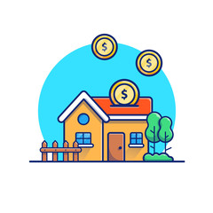Fototapeta na wymiar House With Gold Coins Money Vector Icon Illustration. Real Estate Investment Concept. Building Icon White Isolated. Flat Cartoon Style Suitable for Web Landing Page, Banner, Flyer, Sticker, Card